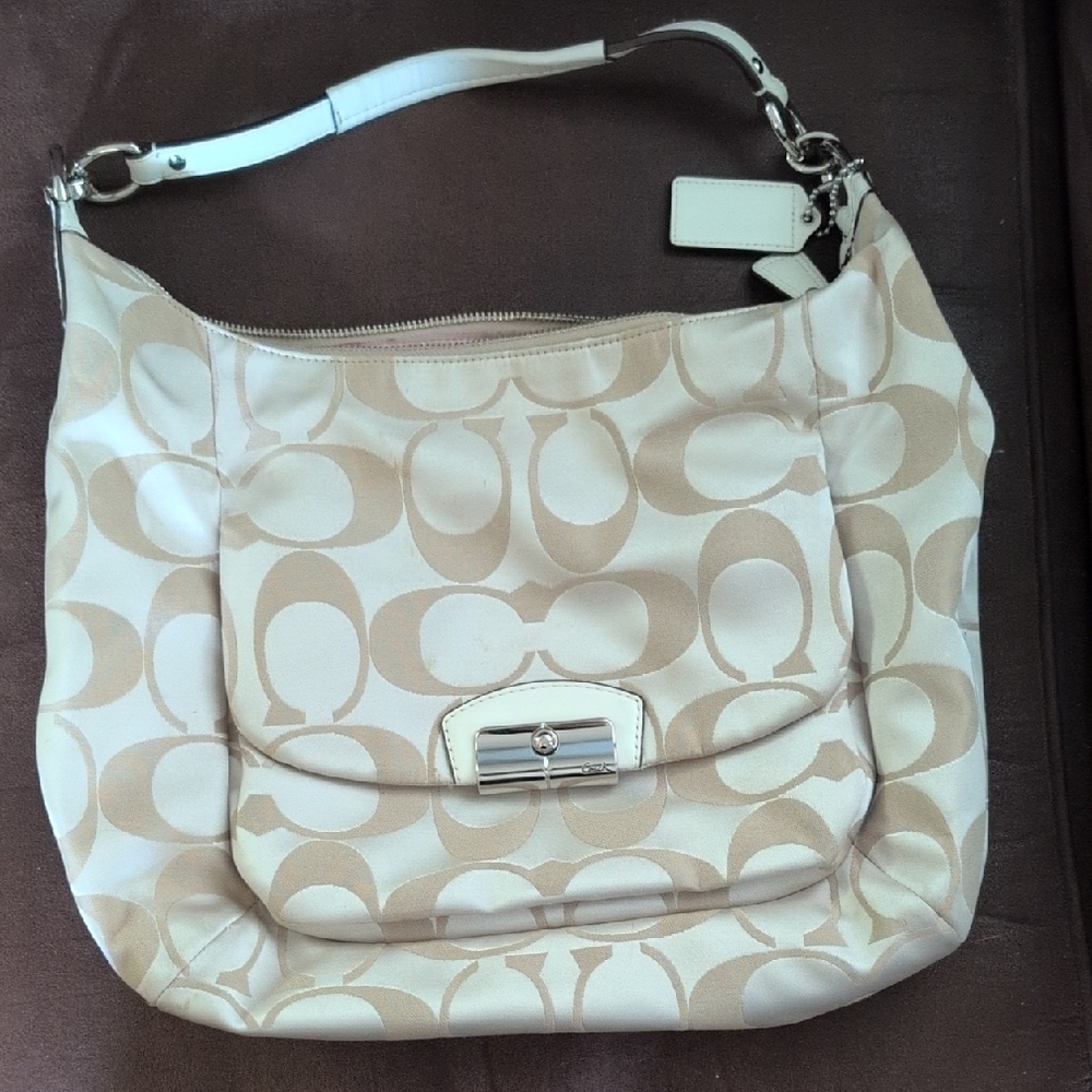 Coach Tan and Cream Signature Shoulder Bag
